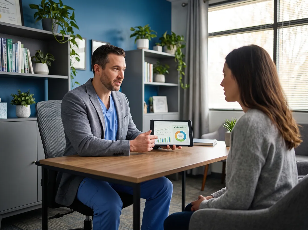 Chiropractor reviewing a personalized nutrition and wellness plan with a patient
