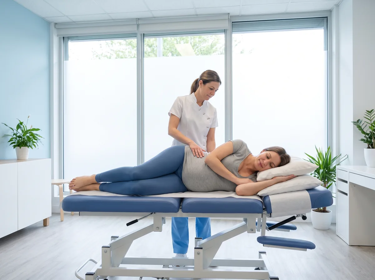 Chiropractor providing gentle prenatal chiropractic care to an expecting mother
